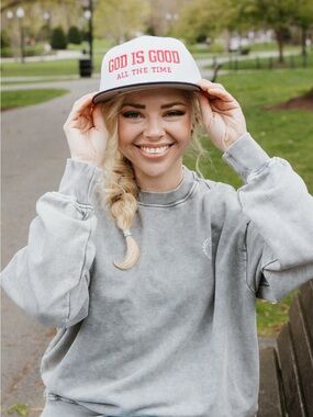 God Is Good White and Pink Trucker Hat